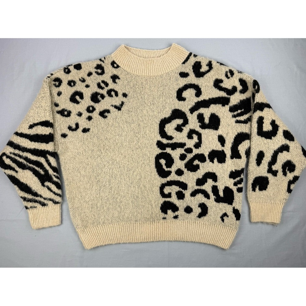 Topshop Animal Print Sweater Zebra Leopard Chunky Knit Cream S